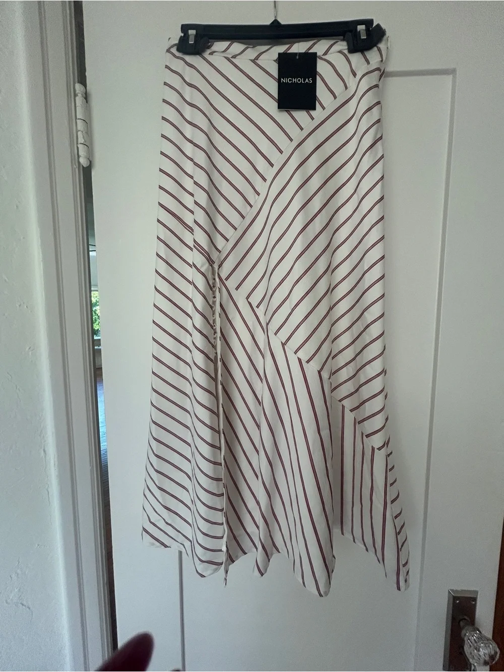 NICHOLAS White and Burgundy Striped Tie-Front Blouse & Skirt Set